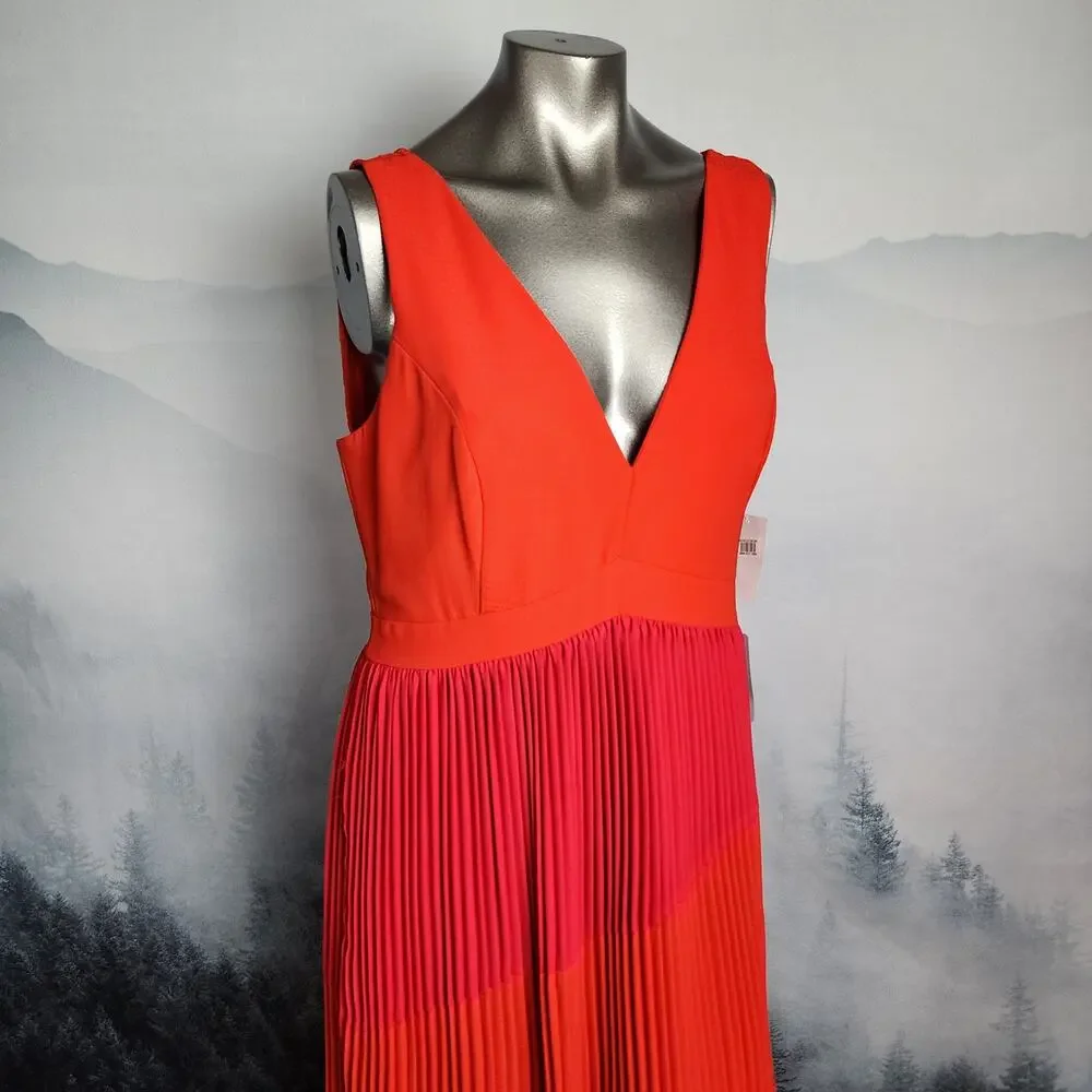 NWT Harlyn Pleated Mix Media Colorblock Evening Dress | Women's L